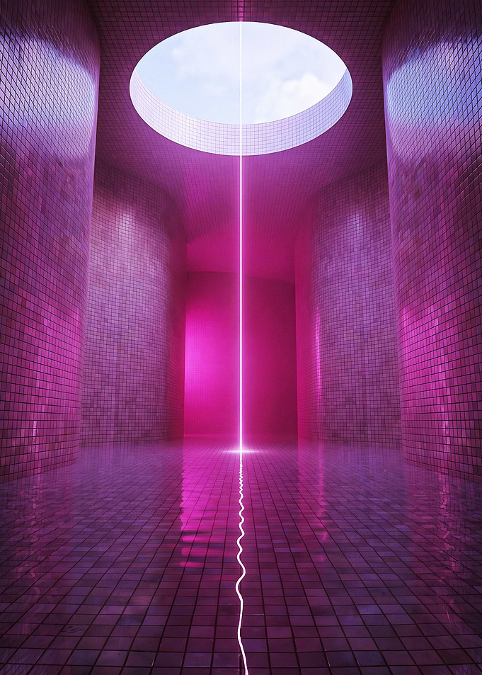 Surreal Pink Tiled Pool Room