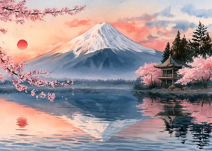 Mount Fuji and Cherry Blossoms