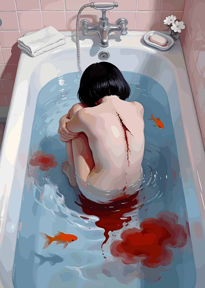 Girl with scar in bathtub