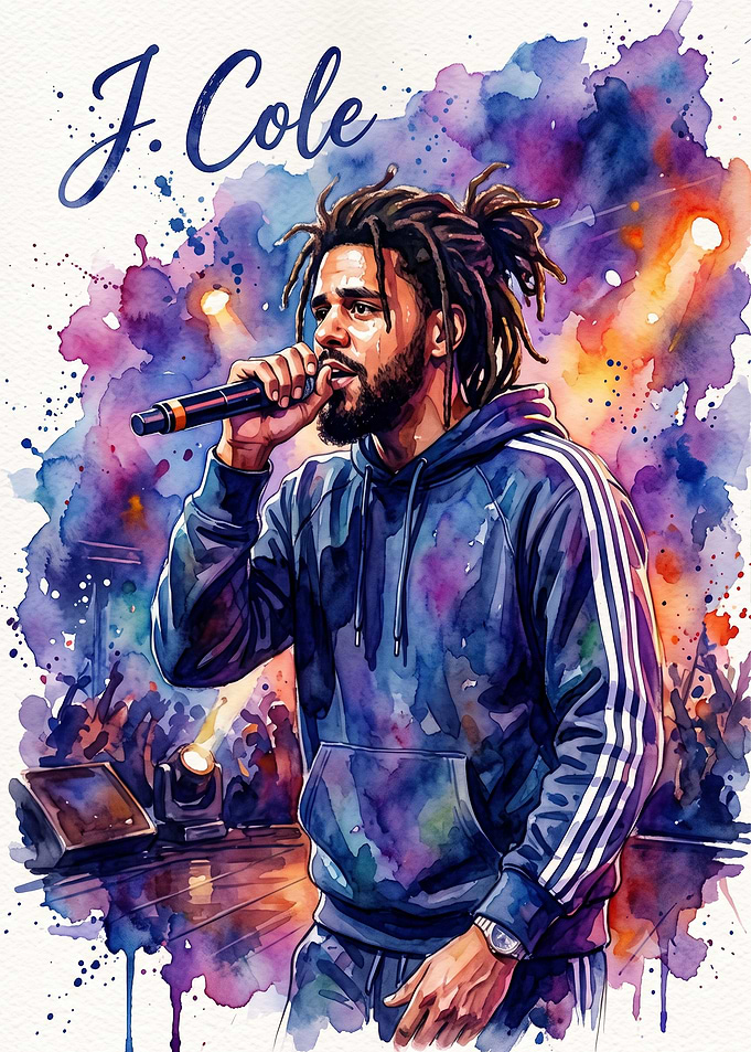 J. Cole Watercolor Concert Portrait