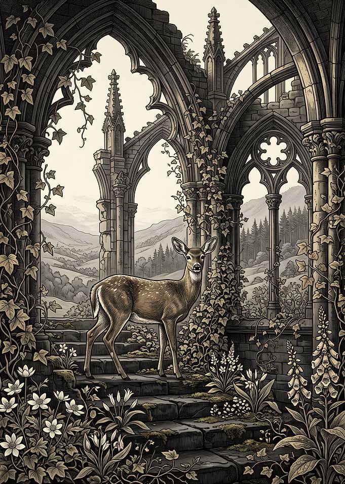 Deer in Gothic Ruin
