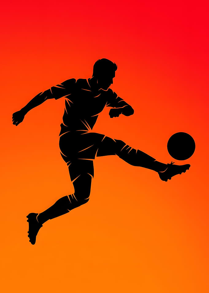 Soccer Player Silhouette, Football Wall Art, Man Cave Decor, Sunset Sports Poster