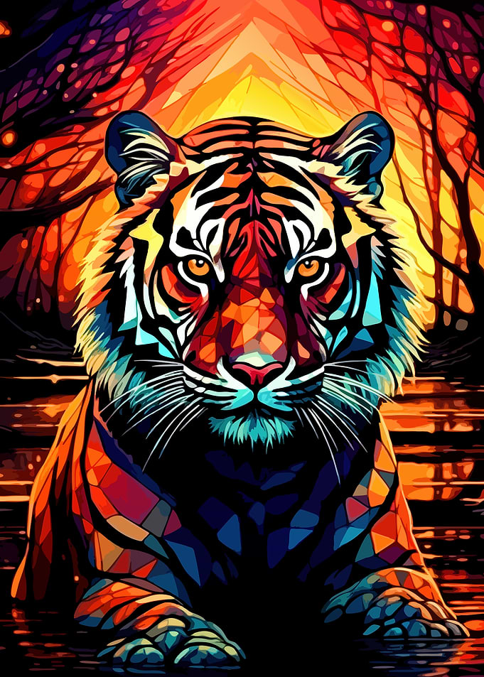 Vibrant Geometric Tiger Portrait