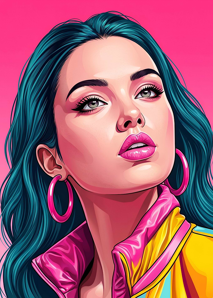 Vibrant Pop Art Portrait of Woman