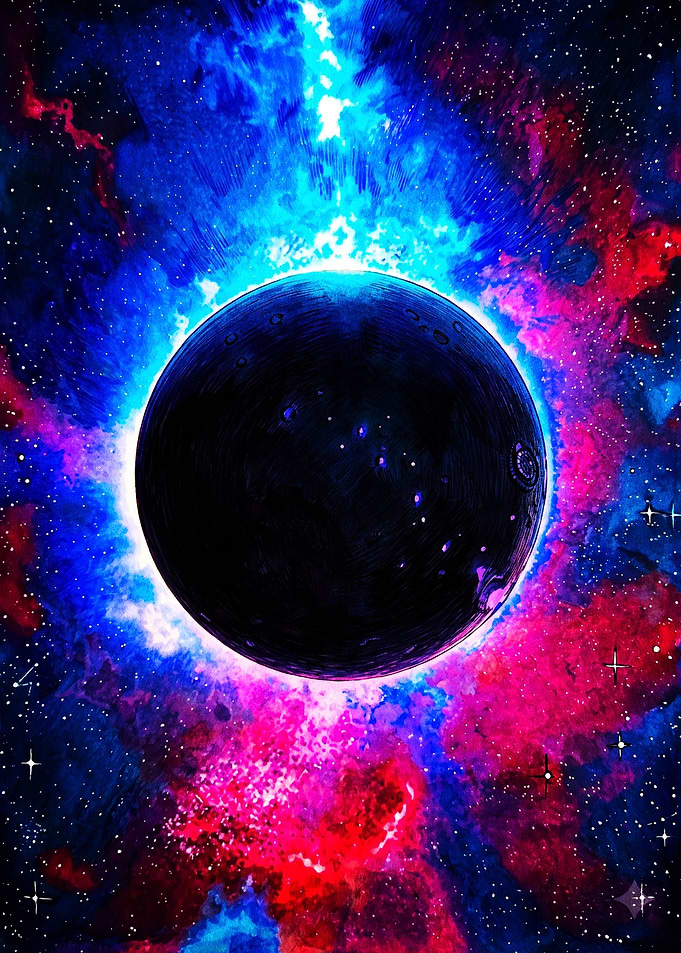 Dark Planet in Vibrant Nebula