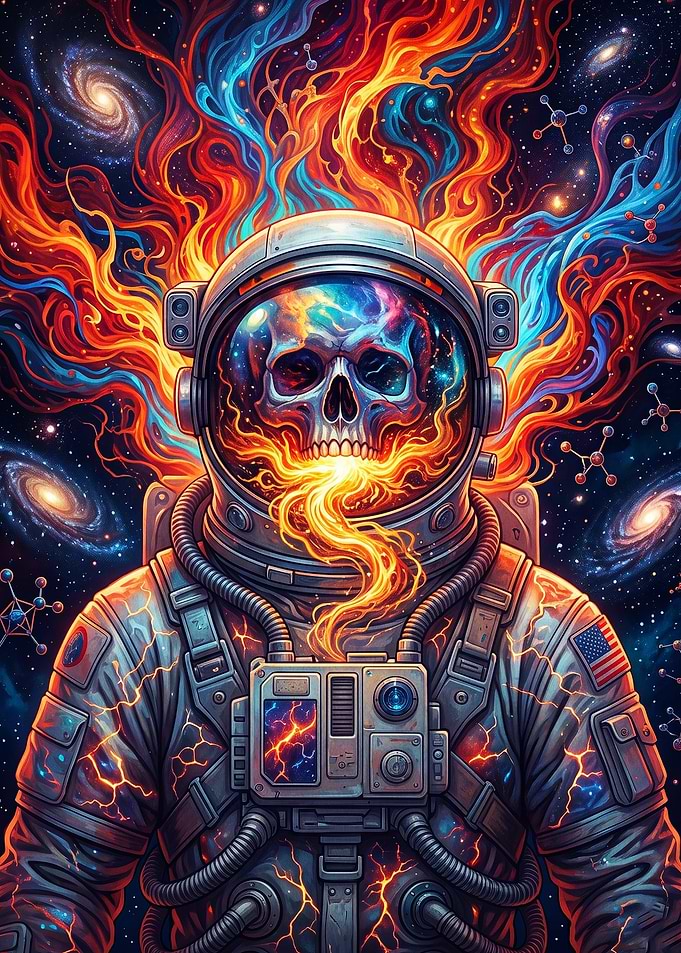 Cosmic Skull Astronaut Trippy Art