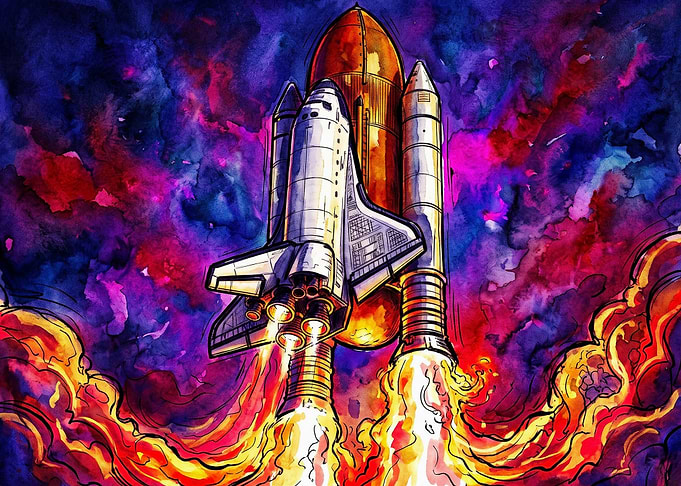 Space Shuttle Launch Watercolor Art