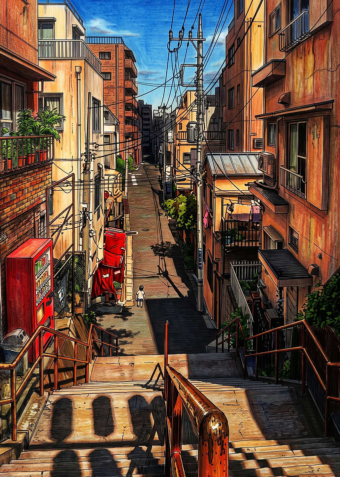 Anime Style Japanese Street Staircase