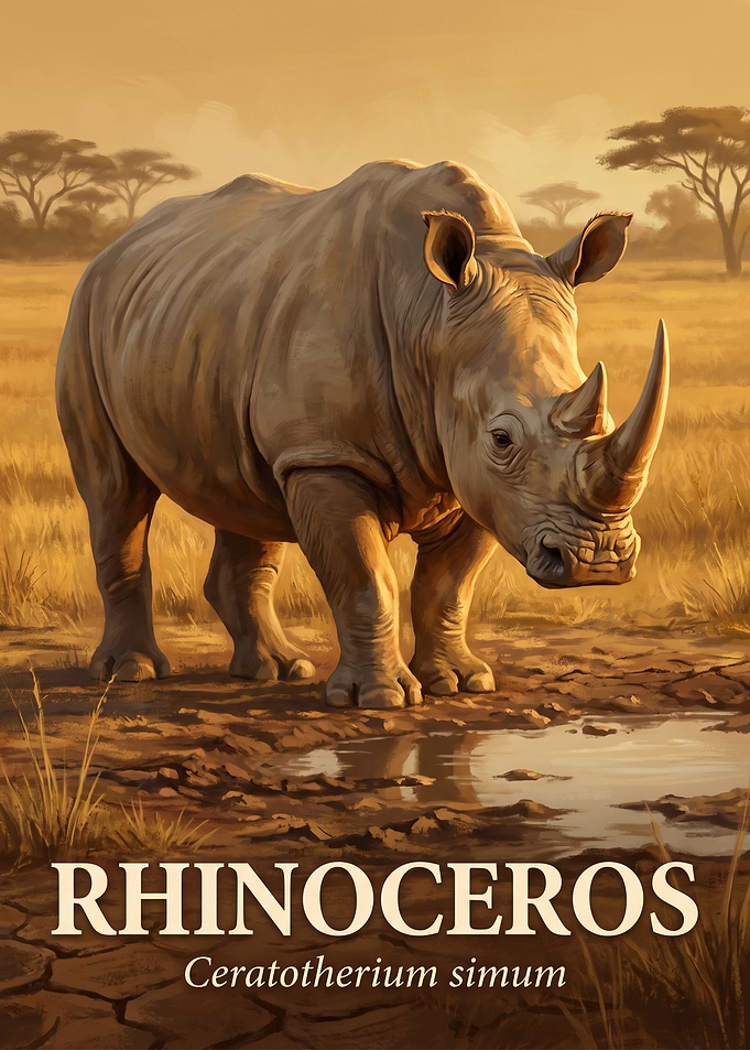 White Rhinoceros Wildlife Poster