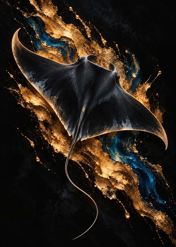 Black Manta Ray in a Golden Current