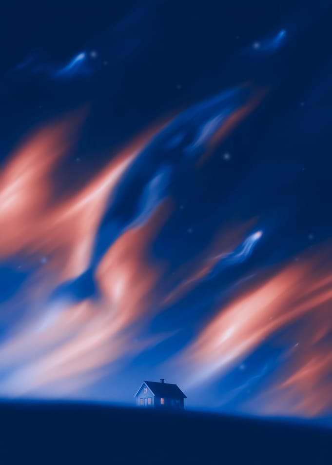 Cosmic Whale Over Lone Cottage