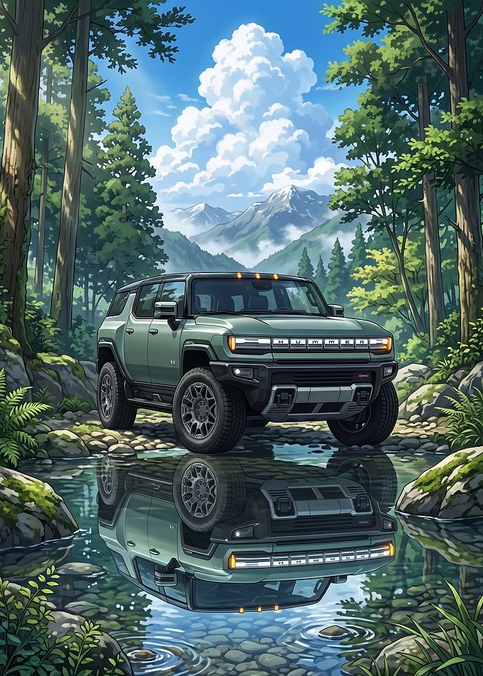 GMC Hummer EV in Forest Stream