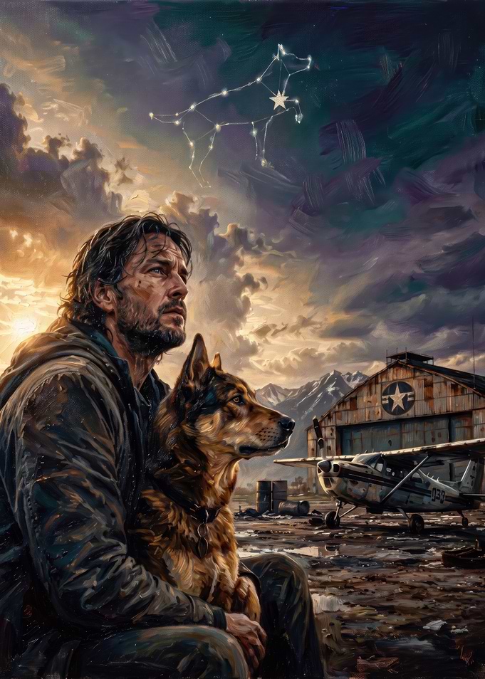 Man and Dog with Constellation
