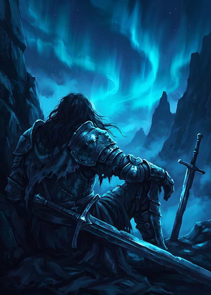 Lone Knight Under Northern Lights