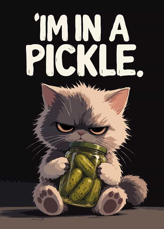 Grumpy Cat Holding a Pickle Jar