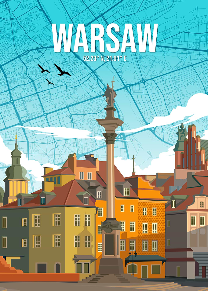 Warsaw Poland Castle Square Map Metal Travel Art