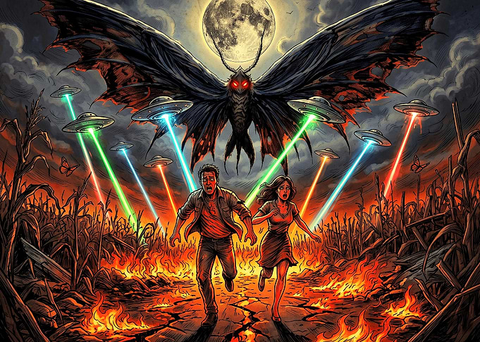 Mothman and UFO Invasion Scene