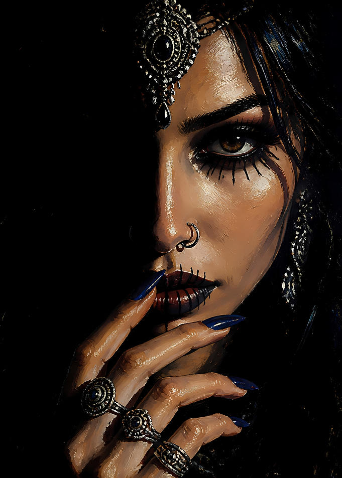 Mysterious Woman with Ornate Jewelry