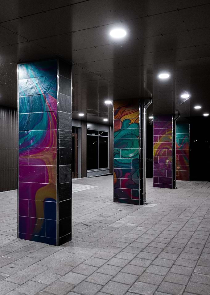 Colorful Abstract Art on Building Pillars