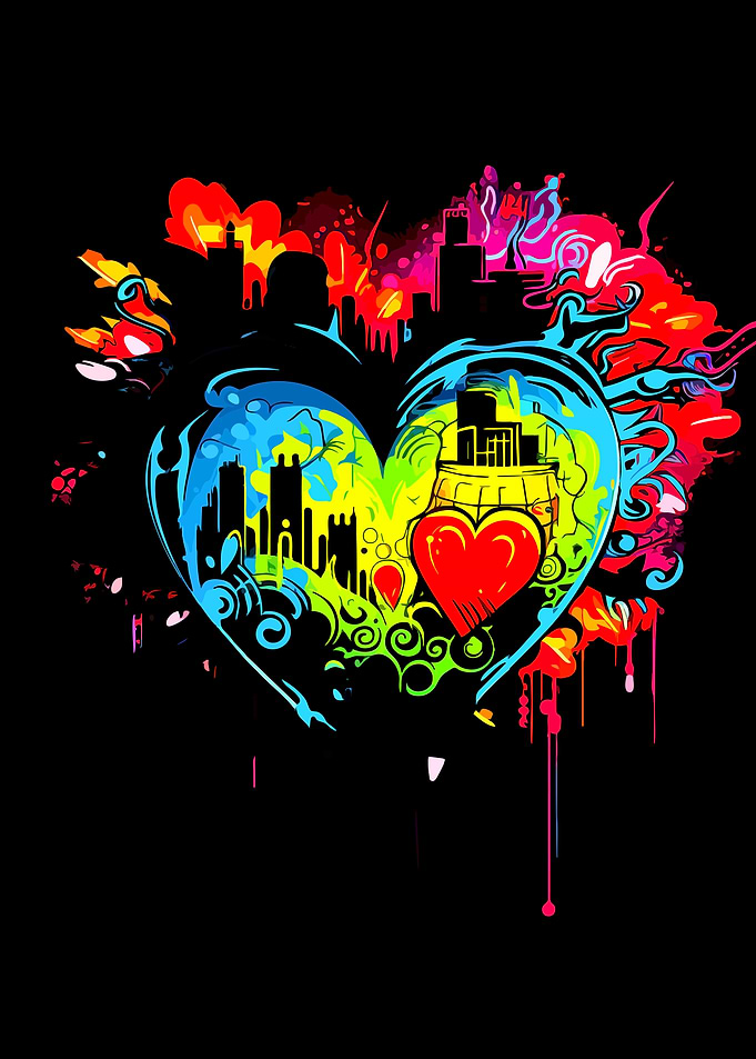 Vibrant Abstract City Heart Illustration