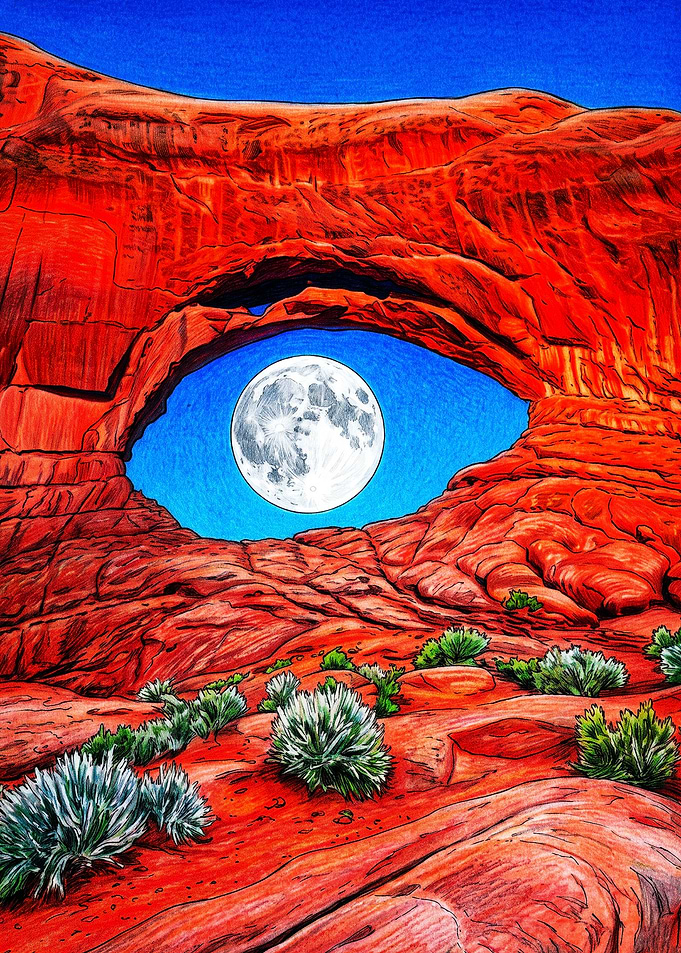 Full Moon Through Red Rock Arch