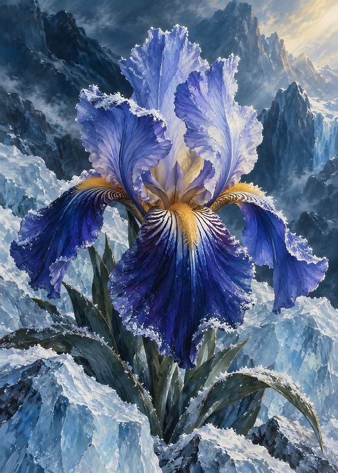 Blue Iris Blooming in Frozen Mountains