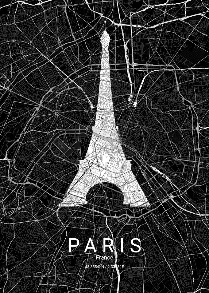 Paris Eiffel Tower Map Poster