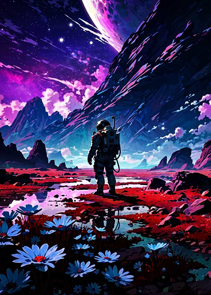 Astronaut Standing on Alien Planet