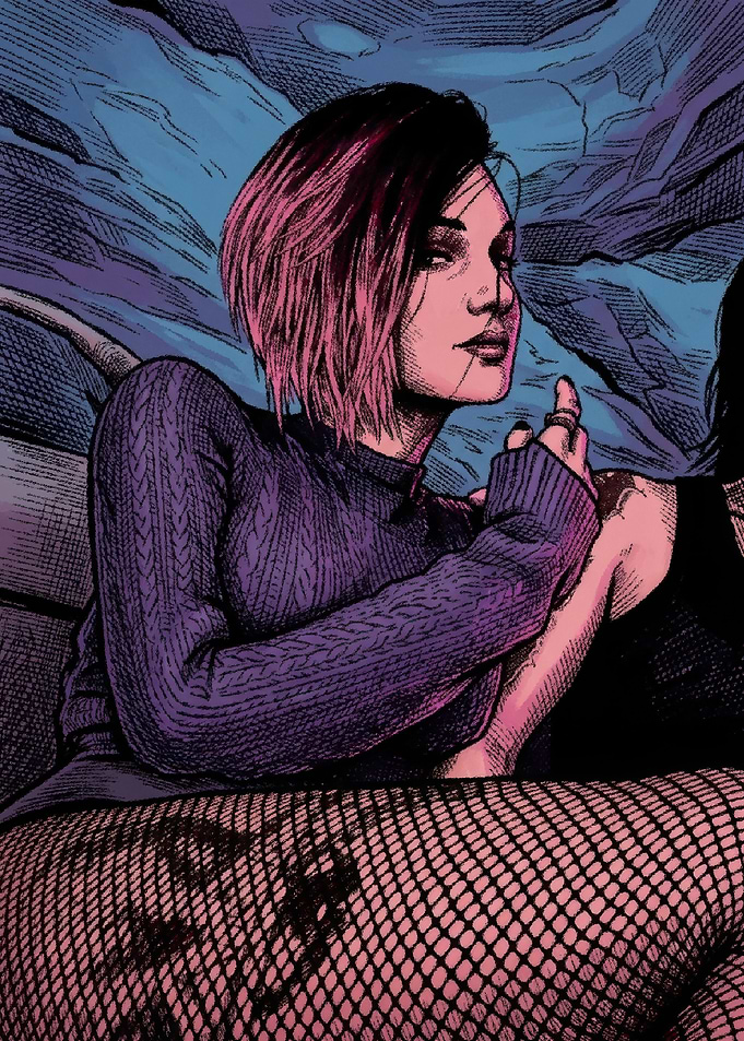 Edgy Woman in Purple Sweater