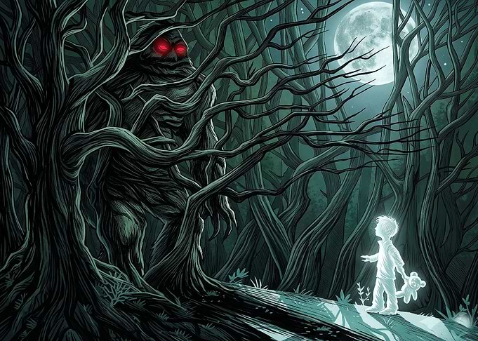 Child Encountering a Forest Monster