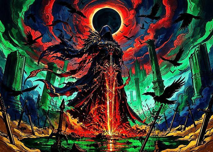 Dark Knight with Flaming Sword