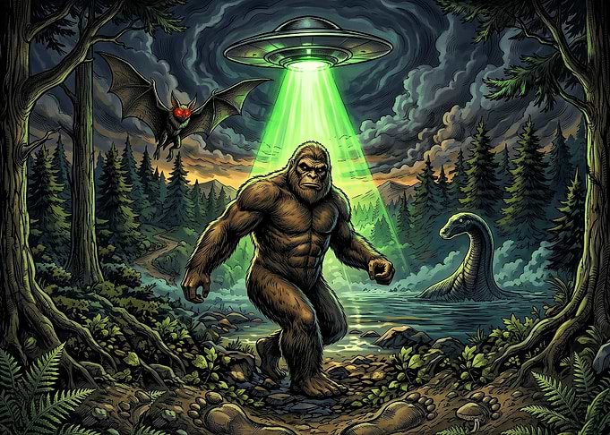 Bigfoot and UFO in Forest