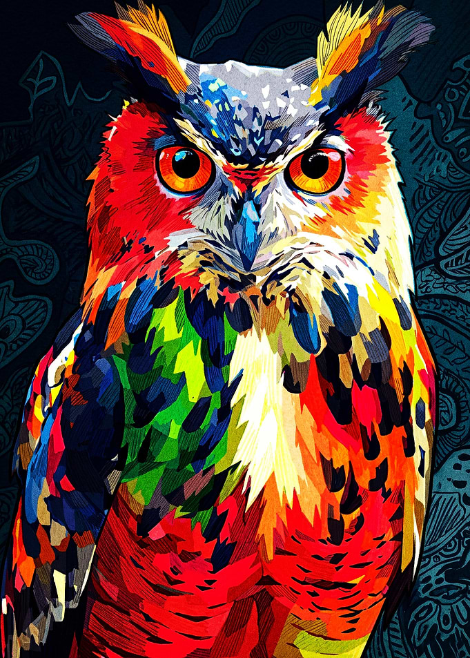 Vibrant Colorful Owl Portrait