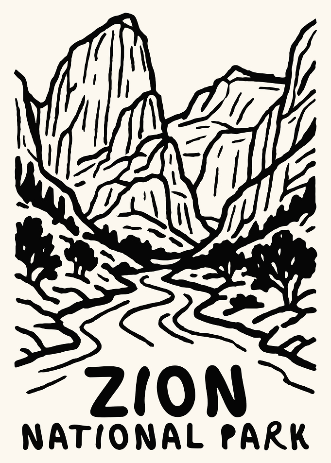 Zion National Park Line Art Poster