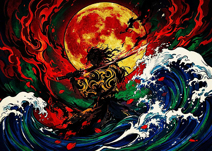 Samurai Warrior Under Blood Moon