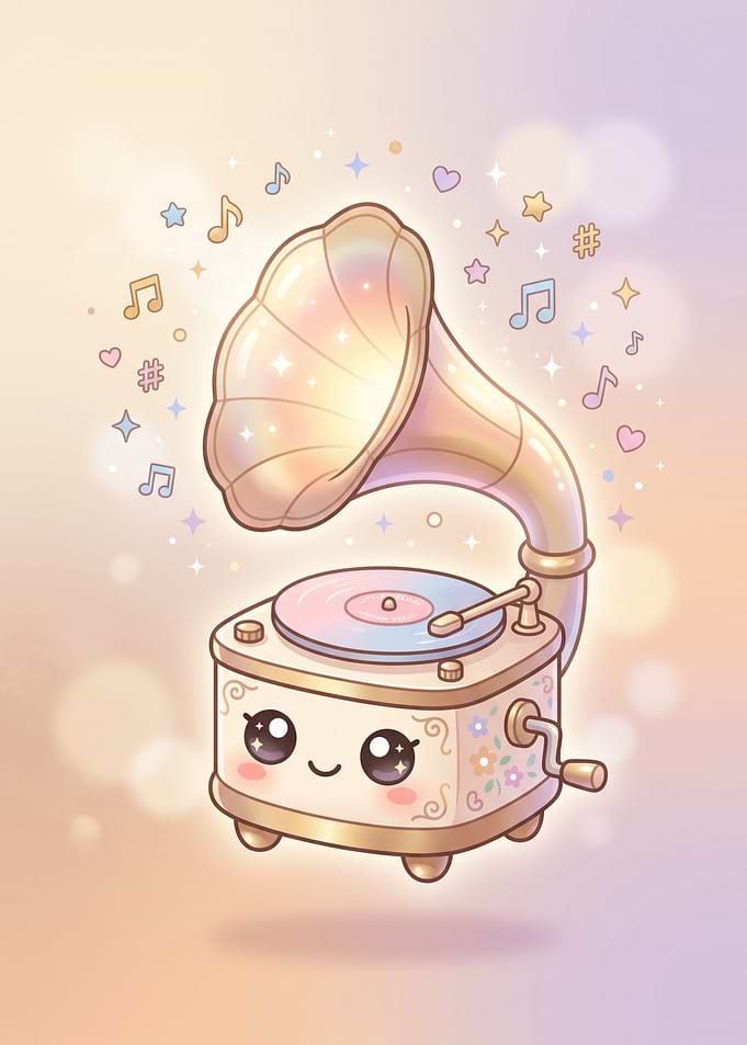 Cute Kawaii Gramophone Illustration
