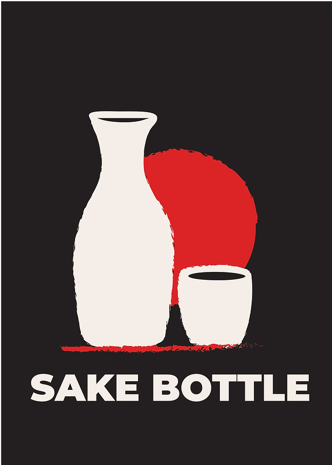Minimalist Sake Bottle and Cup Poster