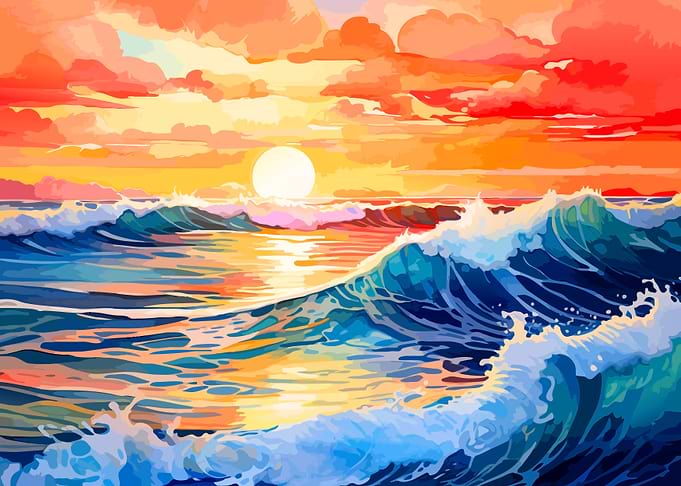Vibrant Sunset Ocean Waves Painting