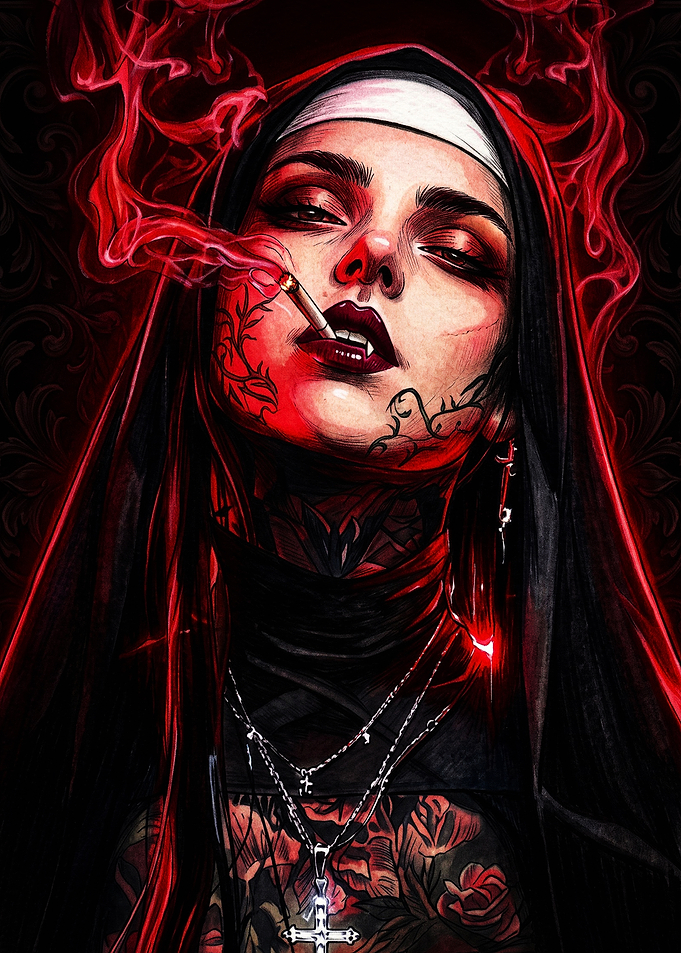Gothic Vampire Nun Digital Art