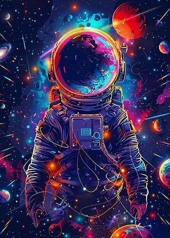 Cosmic Astronaut Neon Space Art