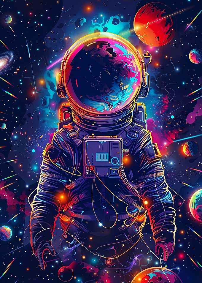 Cosmic Astronaut Neon Space Art