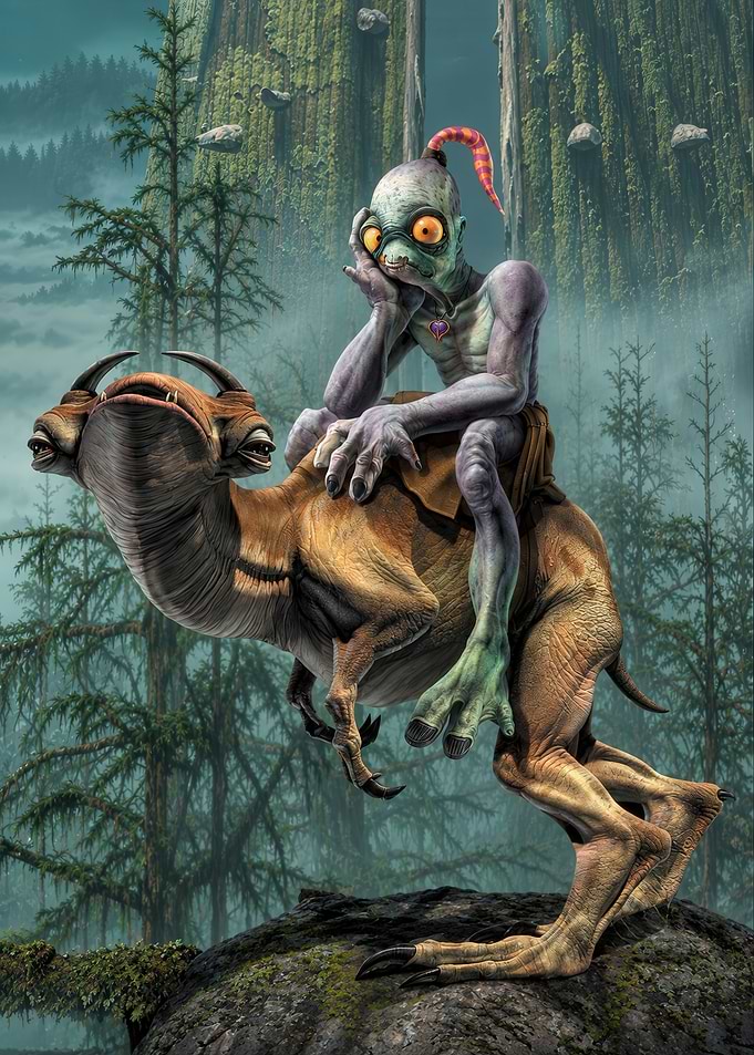 Abe from Oddworld riding a creature