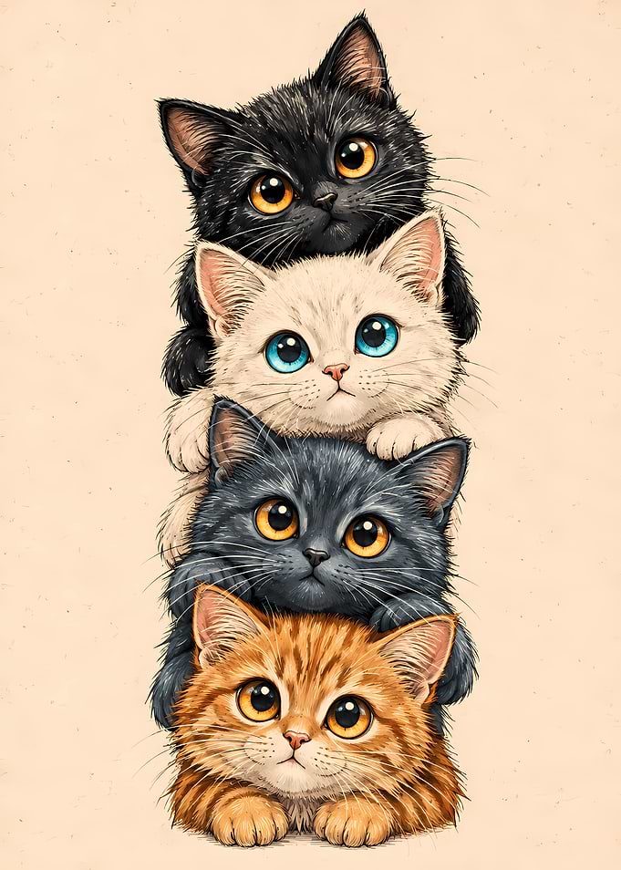 Cute cats, Stack of Four Adorable Kittens