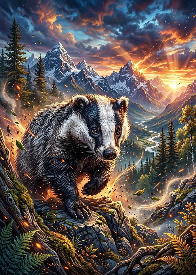 Badger in a Majestic Mountain Landscape