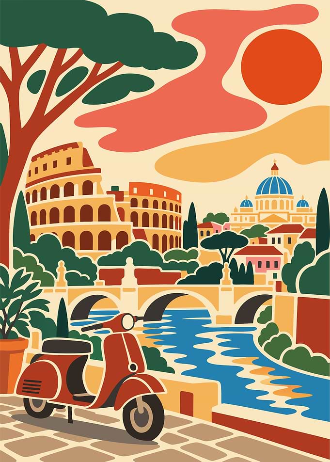 Rome Travel Poster – Retro Italy City Wall Art