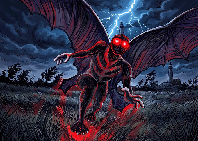 Mothman Legend in Stormy Night