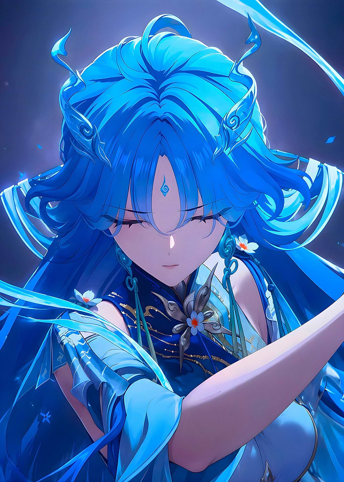Blue-Haired Anime Girl in Traditional Attire