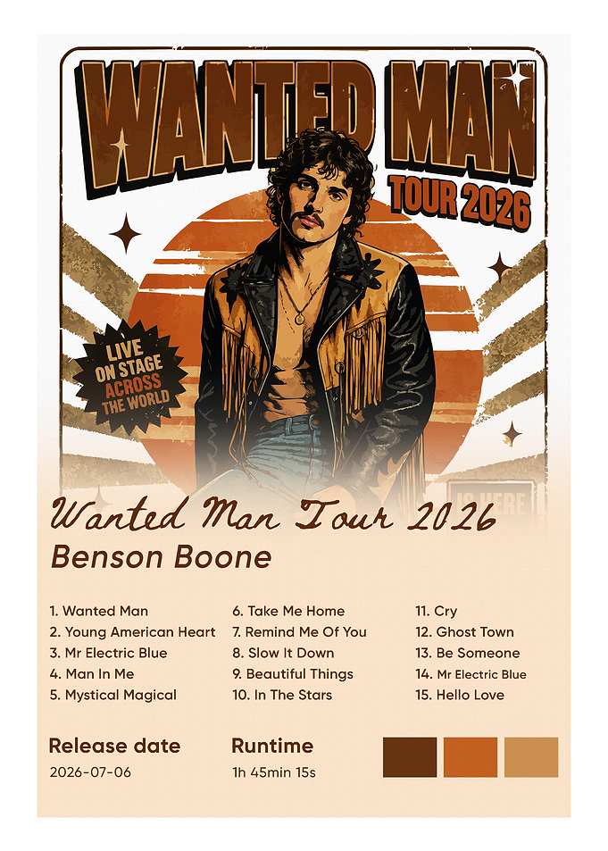 Benson Boone Wanted Man Tour Poster