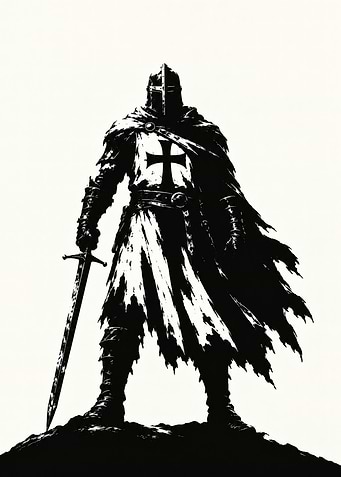 Black and White Medieval Crusader Knight