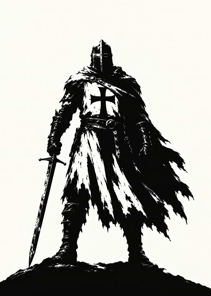 Black and White Medieval Crusader Knight